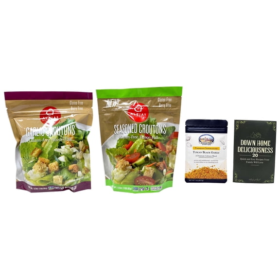 Gluten-Free Croutons - 2 Flavors - 1 Each: Seasoned, Garlic (5.5 oz) | Shawhan Farms Parmesan MerlinsMart Zine | Aleia's