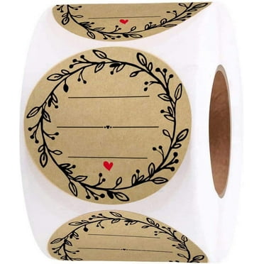 2 Inch Wreath Design with 3 Lines for Writing (500 Labels per roll) Natural Brown Kraft Stickers for Canning Labels Jar, Store Owners, Crafts, Organizing, Gift, Price Tags, Weddings, Baby Showers