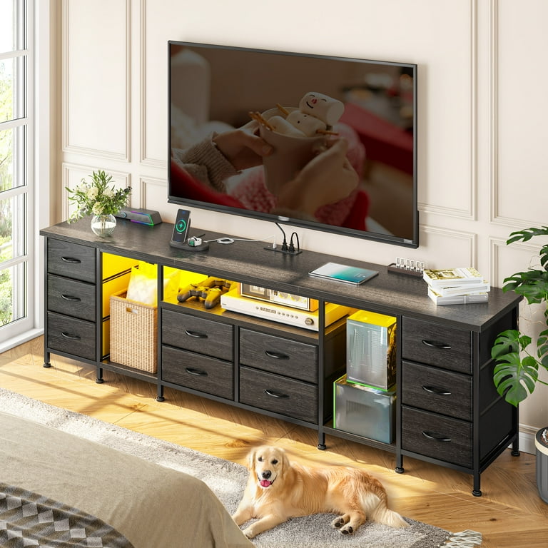 80 inch long dresser Garvee 70 Inch Dresser for Bedroom TV Stand for 65 75 80 Inch TV 12 Fabric  Drawer Long Dresser Wide Chest of Drawer with Storage Charging Station Large  Entertainment Center for Living