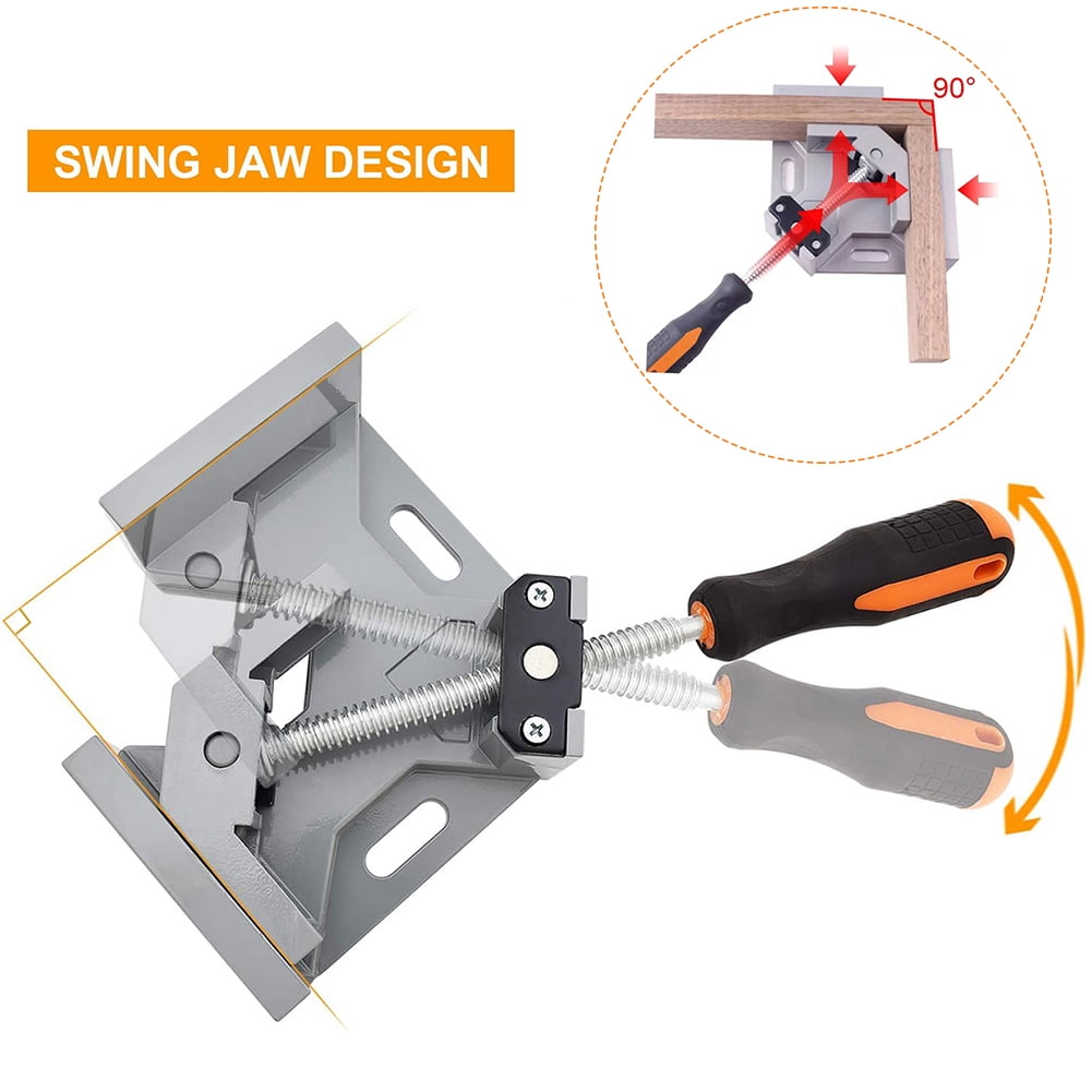 LEJOSTOL 2 Pack Right Angle Clamp - 90 Degree Clamps for Woodworking, Single Handle Aluminum Alloy Corner Clamp with Adjustable Swing Jaw