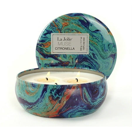 LA JOLIE MUSE Citronella Candle Scented Soy Wax 3 Wick Tin,Outdoor and (Best Soy Wax For Candles)