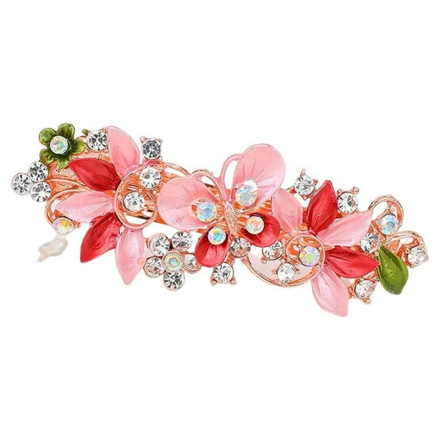 facefd Rhinestones Hair Clip Slides Clips Flower Special Design Charming Hairpins Household Birthday Gift Styling Accessory Rose red