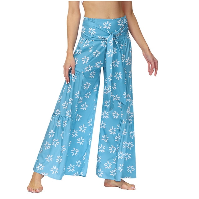 Pantalones largos de pierna ancha informales con estampado Floral para mujer a la moda Fridja alkflakhf32700