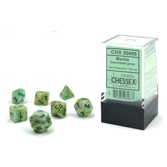 Chessex Dice Set – 10mm Marble Green/Dark Green Plastic Polyhedral Dice Set – Dungeons and Dragons D&D DND TTRPG Dice – Includes 7 Dice - D4 D6 D8 D10 D12 D20 D% (CHX20409)