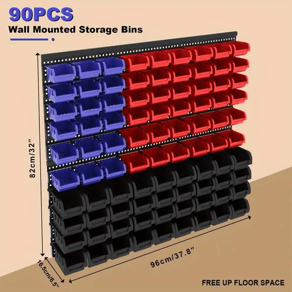 90pcs Bins Wall-Mounted Storage Rack System