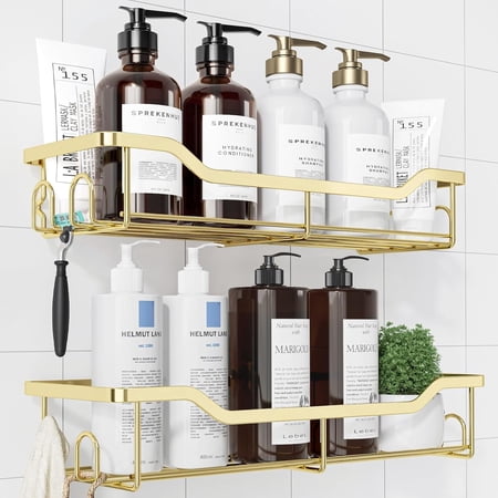 Shower Large – Adhesive Shower Organizer Stainless Steel Shelf for Inside Shower No Drill Bathroom Organizers and Storage Decor Accessories 2 Pack