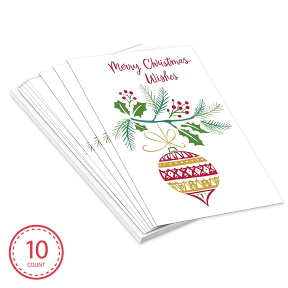 American Greetings 10-Count Christmas Card Pack, Ornament and Holly Branch Design