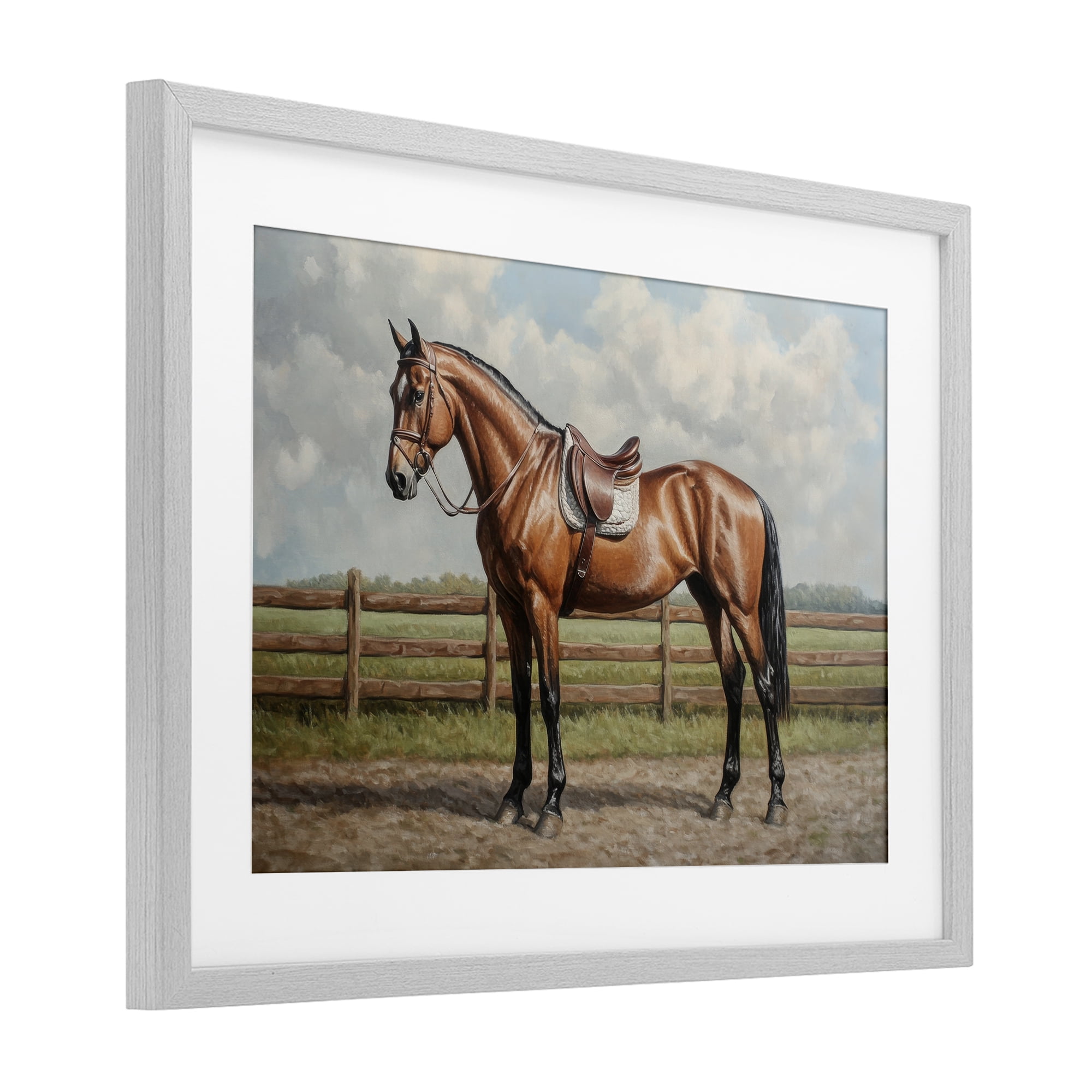 Stupell Industries Sunshine Pony on Farm Path Gray Framed Print Under Glass, design by Petal Prints Design