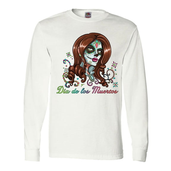 Inktastic Día De Los Muertos Woman in Sugar Skull Makeup Long Sleeve T-Shirt