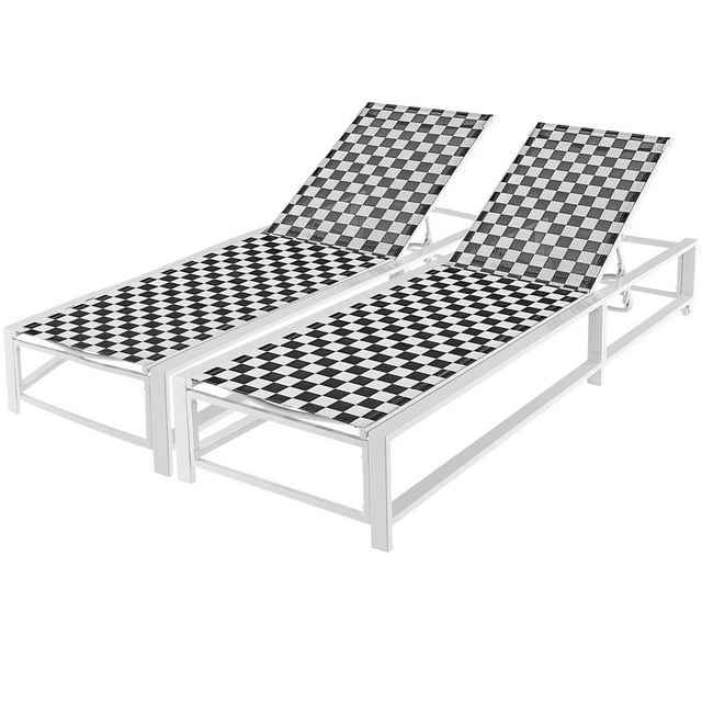 Costway Lot de 2 Chaises Longues de Patio Réglables, Fauteuils Inclinables d'Extérieur à Roulettes, Robustes en Métal
