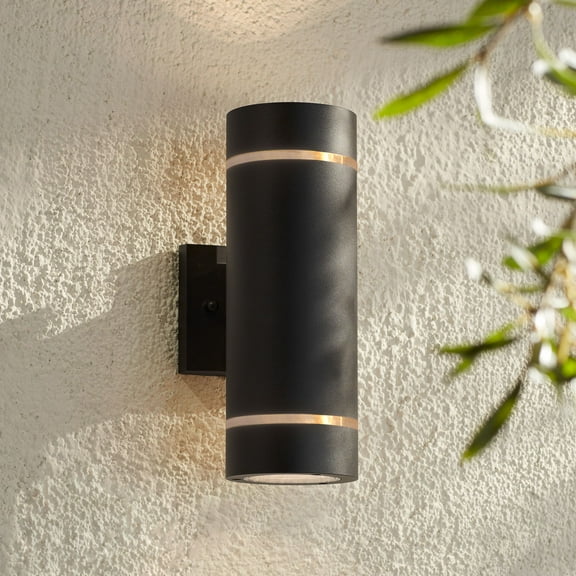 Possini Euro Design Wynnsboro 12" High Modern Outdoor Wall Light Fixture Mount Porch House Up and Down LED Bulb Black Aluminum