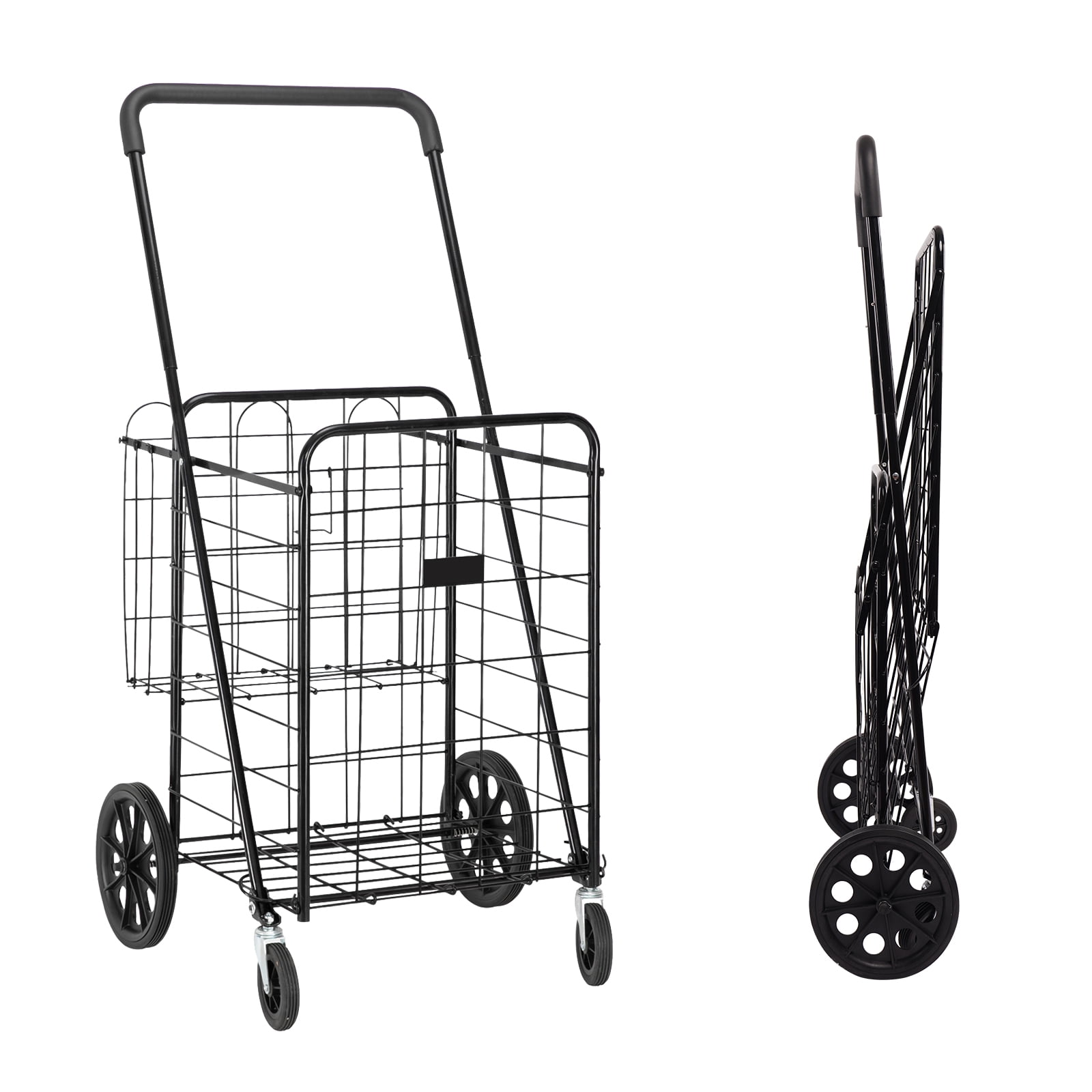 Private Jungle Grocery Practical Shopping Trolley, Luxury Folding Trolley with Double Baskets and 360° Rolling Wheels, Practical Trolley, Black Private Jungle Grocery Practical Shopping Trolley, Luxury Folding Trolley with Double Baskets and 360° Rolling Wheels, Practical Trolley, Black