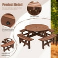 thumbnail image 5 of IVV 70" Round Fir Wood Picnic Table with 4 Built-in Benches & 2" Umbrella Hole, Brown, 5 of 9