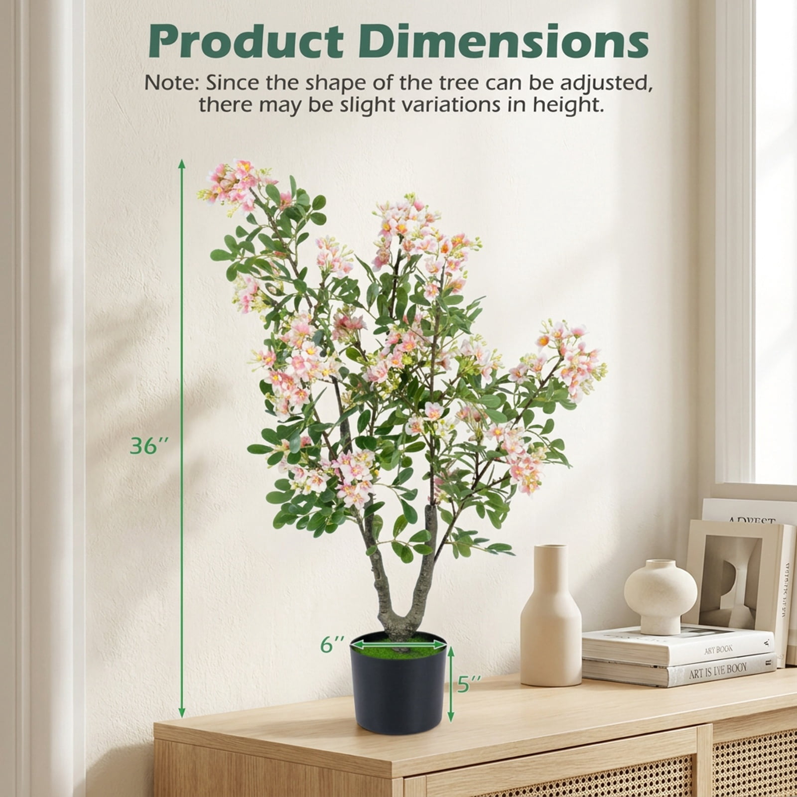 Vebreda Artificial Plant Decor, 36" Set of 1 Artificial Impatiens Tree with Mini Fruits and Silk Flowers, Charming & Lifelike Appearance