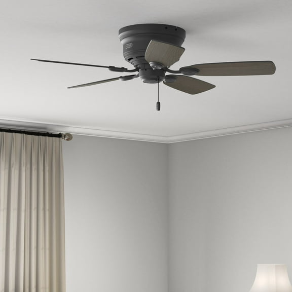 Restored Hunter Fan 42 inch Low Profile Matte Black Finish Indoor Ceiling Fan With 5 Blades and Pull Chain (Refurbished)