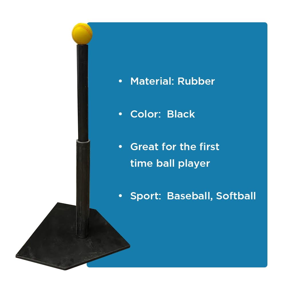 Heavy Duty Adjustable Batting Tee for Baseball, Softball, and Tee Ball - Industrial Strength, All-Weather Rubber, 20 to 32 Inches Height Adjustable
