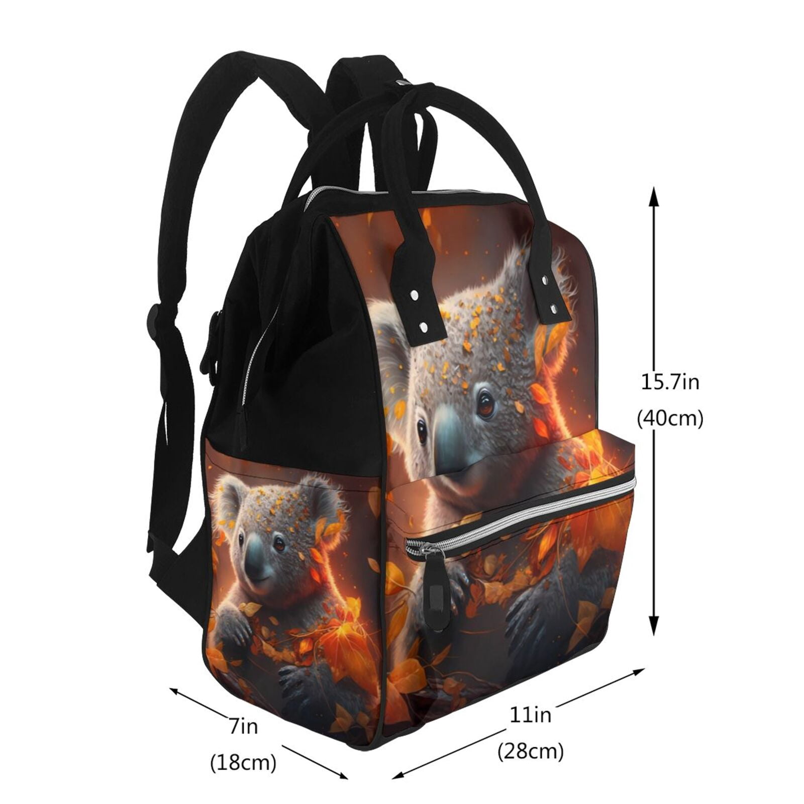 Fuzoiu Cute Maple Leaf Koala Print Diaper Bag Backpack,Baby Essentials Travel Tote,Multi function Waterproof Diaper Bag, Travel Essentials Baby Bag - Unisex