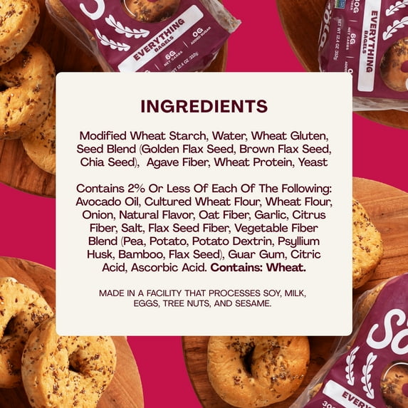 2 PACK .Sola Bread Wheat Everything Bagels, Non-GMO, 12.4 oz, 4 Count