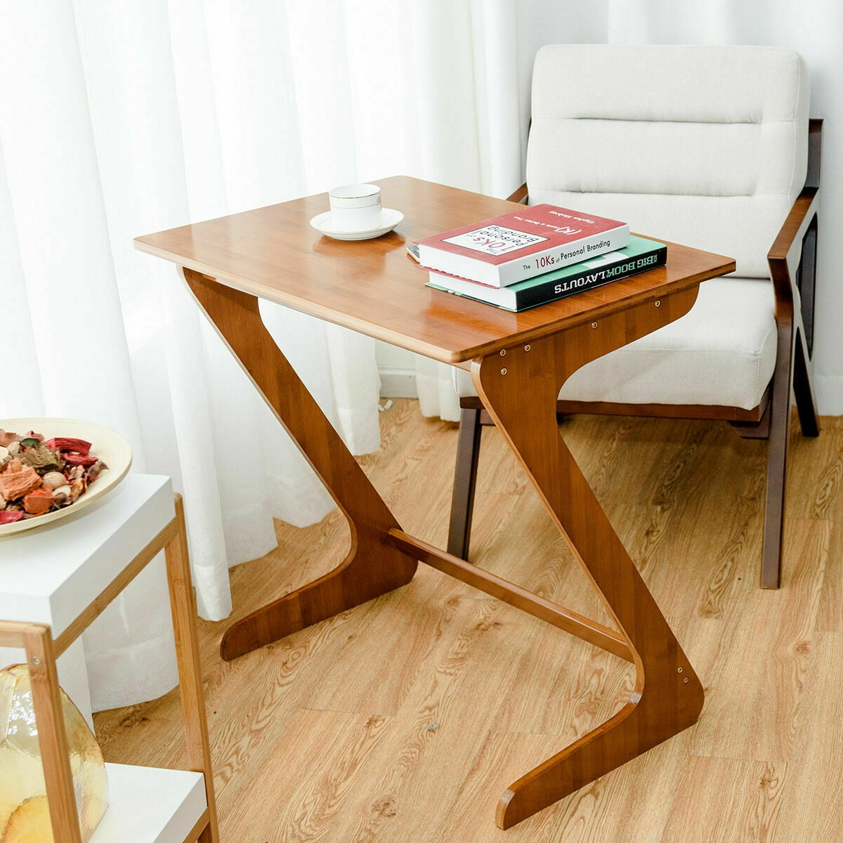 Gymax Set of 2 Bamboo Sofa Table TV Tray Laptop Desk ...