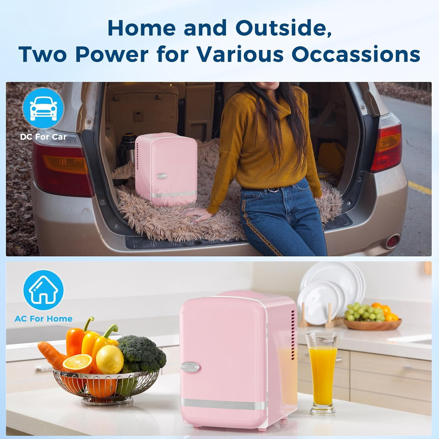 Mini Fridge,4 Liter / 6 Can Small Refrigerator No Freezer for Bedroom,Car,Office & Dorm,AC100-120 V/DC 12 V Portable Thermoelectric Cooler & Warmer for Skincare,Food,Drinks,Wine,Beverage - Pink