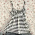 thumbnail image 2 of MuXiKeJi Womens Y2K Lace Cami V Neck Sleeveless Striped Shirt Spaghetti Strap Camisole Retro Tops Light Gray,M, 2 of 4
