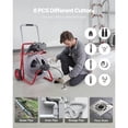 thumbnail image 5 of KFFKFF Drain Cleaning Machine 100 FT x 1/2 Inch, Automatic Feed Sewer Snake with Wheels, Portable Pipe Cleaner with 8 Cutters & Foot-Activated Switch for 2" to 6" Drains, 5 of 9