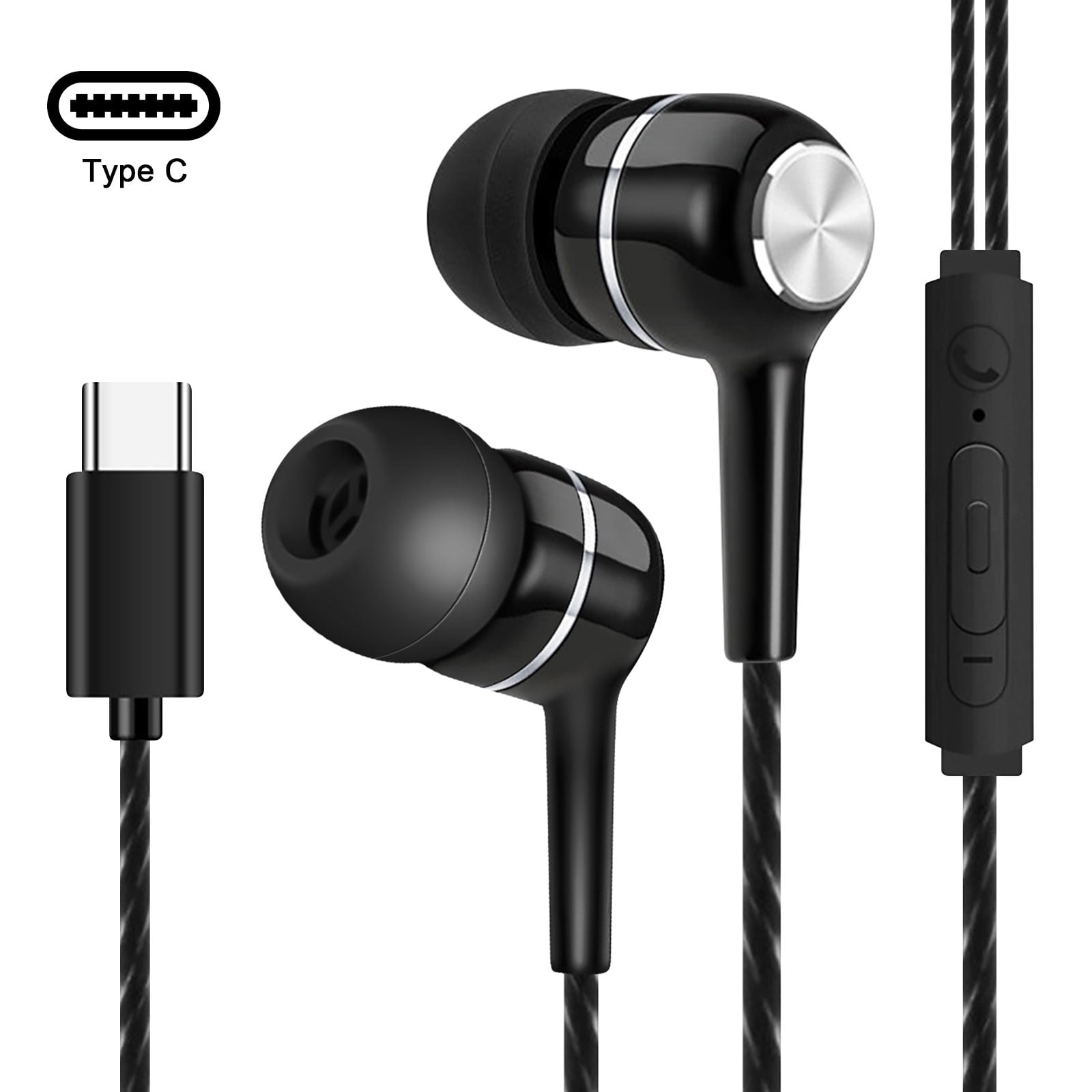 Type-C Earphones, USB-C Wired Earbuds with Microphone & Remote Control Compatible with Android Phones, Laptop, - Walmart.com