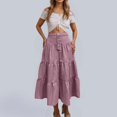 thumbnail image 2 of RUTAYY Women Long Denim Maxi Skirt High Waist Flowy Ruffle Pleated Tiered A-Line Skirt For Streetwear Holiday Casual Skirts Solid Color Casual Travel Skirts, 2 of 5