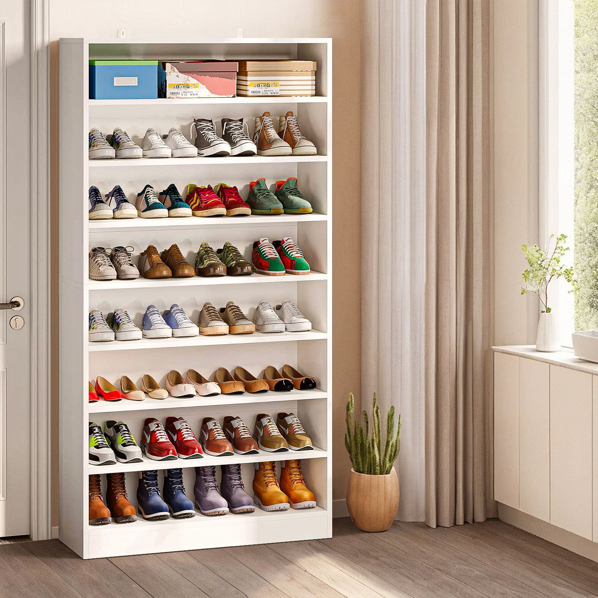 Demi Bonn Wooden Shoe Rack 9-Tier Shoe Storage Organizer Entryway Shoe Shelf, 40-45 Pairs Freestanding Shoe Cabinet, White