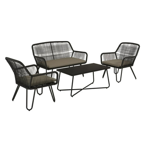 Aluminum Outdoor Patio Loveseat (Novogratz Poolside Collection, Marli Outdoor Conversation Set, 2 Patio Lounge Chairs, Loveseat, Coffee Table, Charcoal)