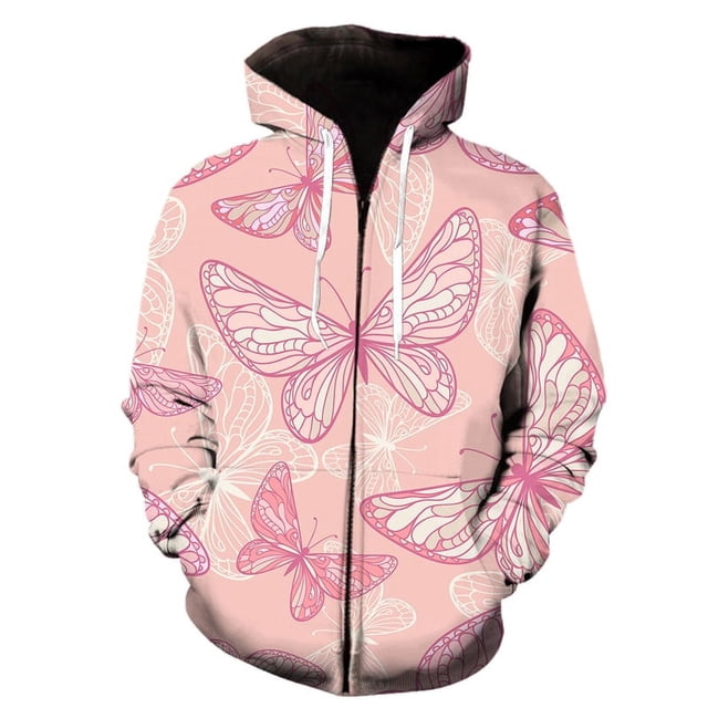 Sudadera con capucha y cremallera para hombre, con estampado 3D de mariposas de dibujos animados, sudadera de moda de otoño, unisex, de calle, de manga larga, estilo hip hop.