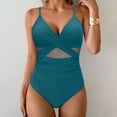 thumbnail image 2 of Kukoosong Women's One Piece Swimsuit High Waist Padded Bralette V Neck Sleeveless Solid Color with Spaghetti Straps Swimwear Bathing Suits, 2 of 6