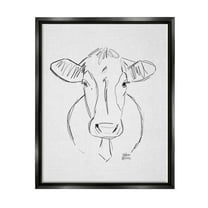 Stupell Industries Farm Cattle Cow Pencil Sketch Drawing Portrait Drawing Print Jet Black Floating Framed Canvas Print Wall Art, Design by Valerie Wieners