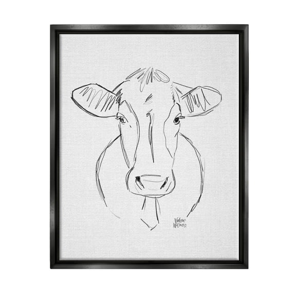 Stupell Industries Farm Cattle Cow Pencil Sketch Drawing Portrait Drawing Print Jet Black Floating Framed Canvas Print Wall Art, Design by Valerie Wieners