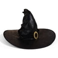 thumbnail image 1 of Sombrero de bruja para disfraces de Halloween, negro, con hebilla dorada, 1 of 3