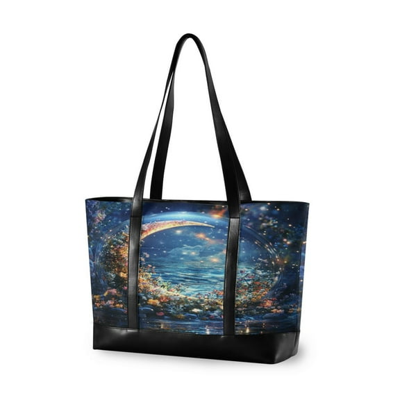 FORMRS Canvas Laptop Tote Bag for Women with 15.6" Computer Compartments Shoulder Handbag, Crystal Moon
