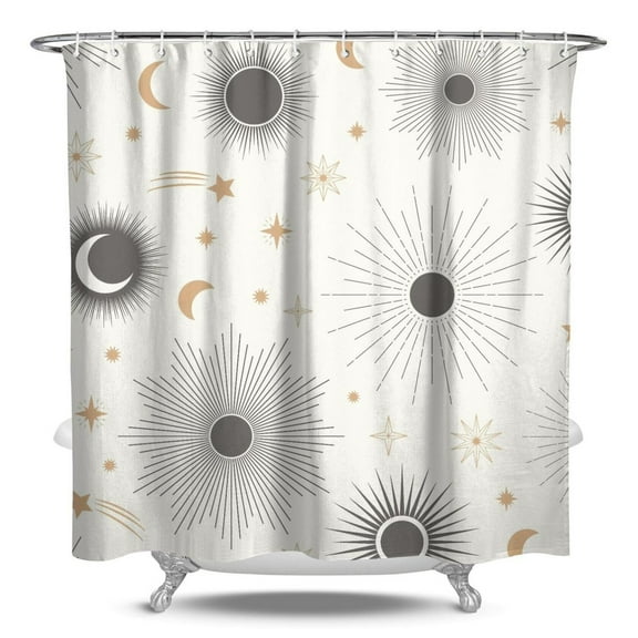 Mystical Gothic Celestial Shower Curtain with Astrology Print Starry Night and Cosmic Sun Moon Patterns Waterproof Fabric Bathroom Shower Curtain Includes Plastic Hooks Perfect for Hotels and Airbnb R