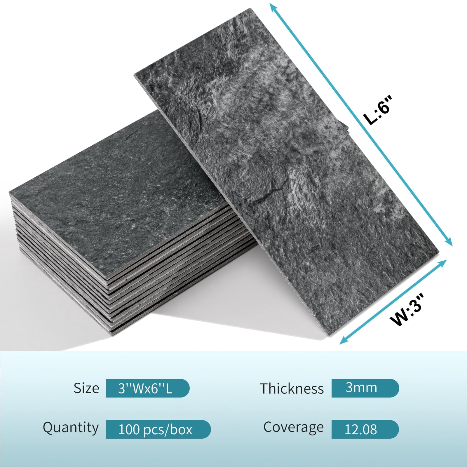 100 Pieces Peel And Stick Backsplash Tiles  3" X 6" Pvc Subway Black Slate On For Kitchen/bathroom/fireplace/laundry/camper