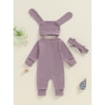 thumbnail image 4 of Suealasg Newborn Baby Girl 3Pcs Fall Outfits Ruffle Long Sleeve Zip Up Romper +Headband Hat Set 0 3 6 Months Infant Girl Clothes, 4 of 7