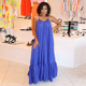 thumbnail image 4 of Plus Size Women Sexy Loose Long Maxi Floor-length Dress Spaghetti Strap Sleeveless Ruched Ruffle Hem Lace-up Party Beach Dresses, 4 of 5