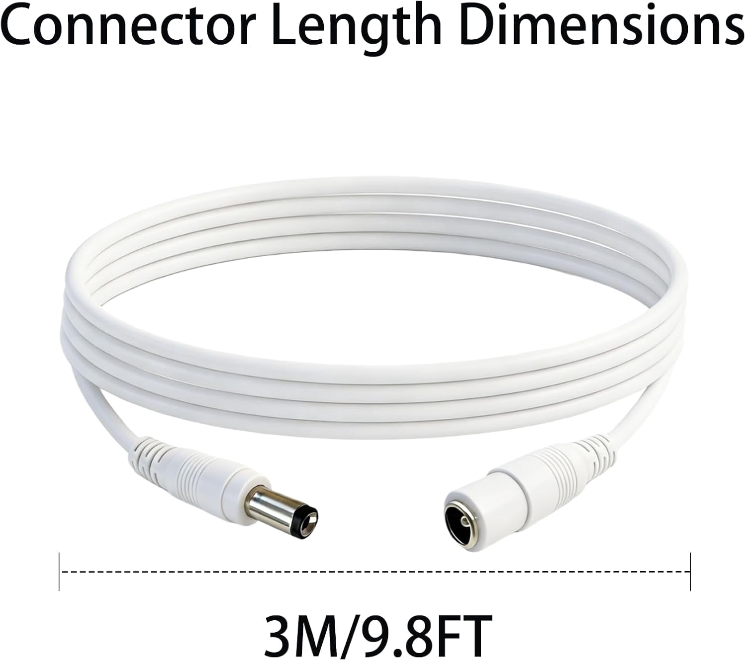 JJEAN-9.8FT 12V DC Extension Cable 5.5x2.1mm Male to Female DC Connector (White) for Monitoring LED Strip Lights Cameras Routers 2 PCS