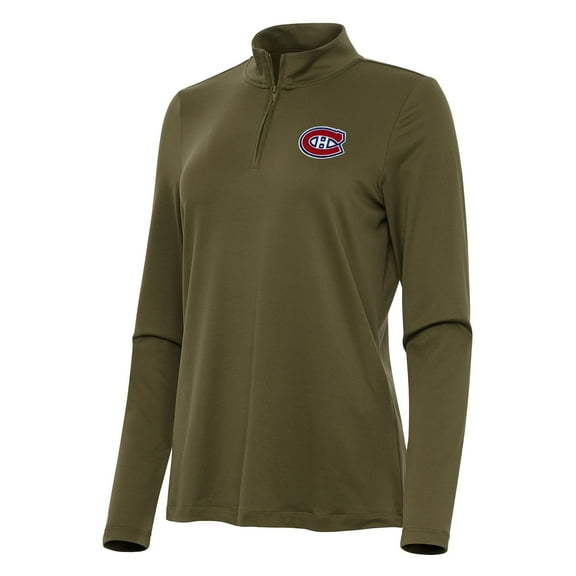 Women's Antigua Olive Montreal Canadiens Reprocess Quarter-Zip Top