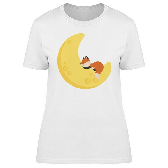 Cute Fox On The Moon Cartoon T-Shirt Women -Image by Shutterstock, Female XX-Large