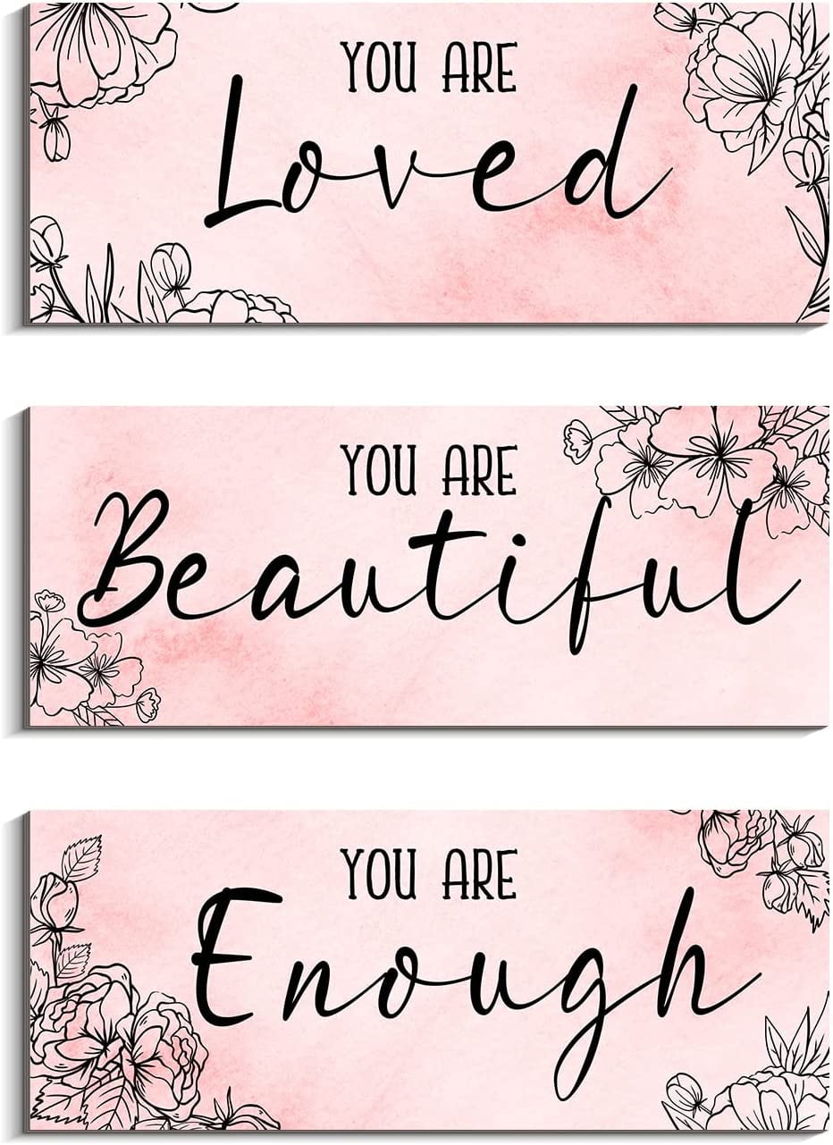 MUCHENGGIFT Pink Wall Decor for Girls 3 Pieces Inspirational Quotes