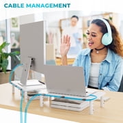BONTEC 2PCS Monitor Stand Riser with 3 Height Adjustable with Pen Holder, Cable Management and Mesh Platform for Laptop, Computer, Printer (White, 2 Pack )