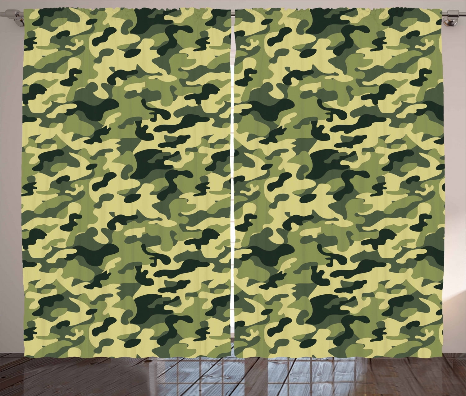 Camouflage Curtains 2 Panels Set, Army Clothing Motif with Pale Color ...