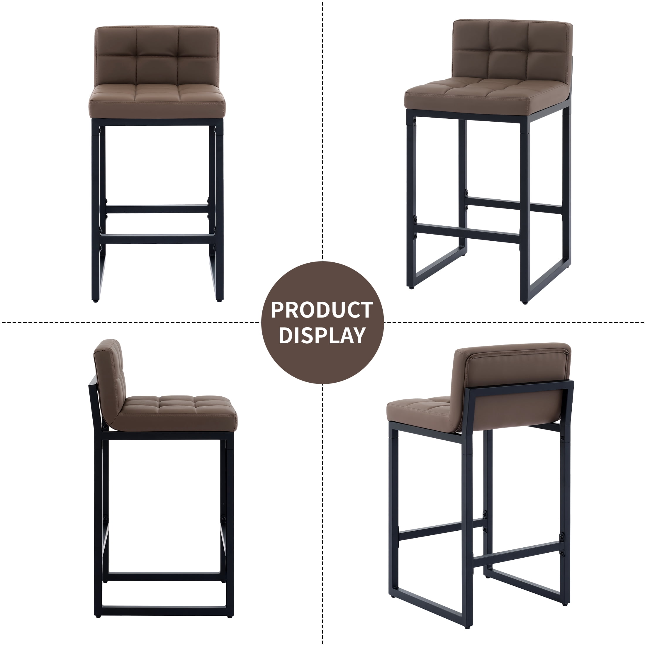 FIRAVOE Bar Stools Set of 3, Counter Height Bar Stools (Low Back)(Thickened Frame) 26" PU Leather Barstools Bar Chairs for Kitchen Island, Coffee Brown