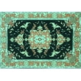 thumbnail image 1 of Ahgly Company Indoor Rectangle Medallion Turquoise Blue Traditional Area Rugs, 7' x 10', 1 of 4