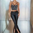 thumbnail image 3 of Womens Spaghetti Strap Corsets Camisole Crop Top Rhinestones Crystal Fish Boned Slim-Fit Strappy Bustier Vest Clubwear L, 3 of 4