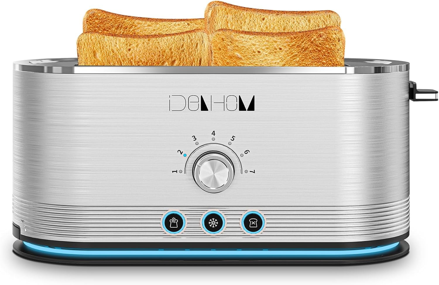 PlumChef 4-Slice Toaster, 7 Browning Settings, Defrost/Reheat Functions, Removable Crumb Tray, Full body Stainless Steel Housing 1350W ，Anti-Fingerprint & Anti-Jam(stainless steel)